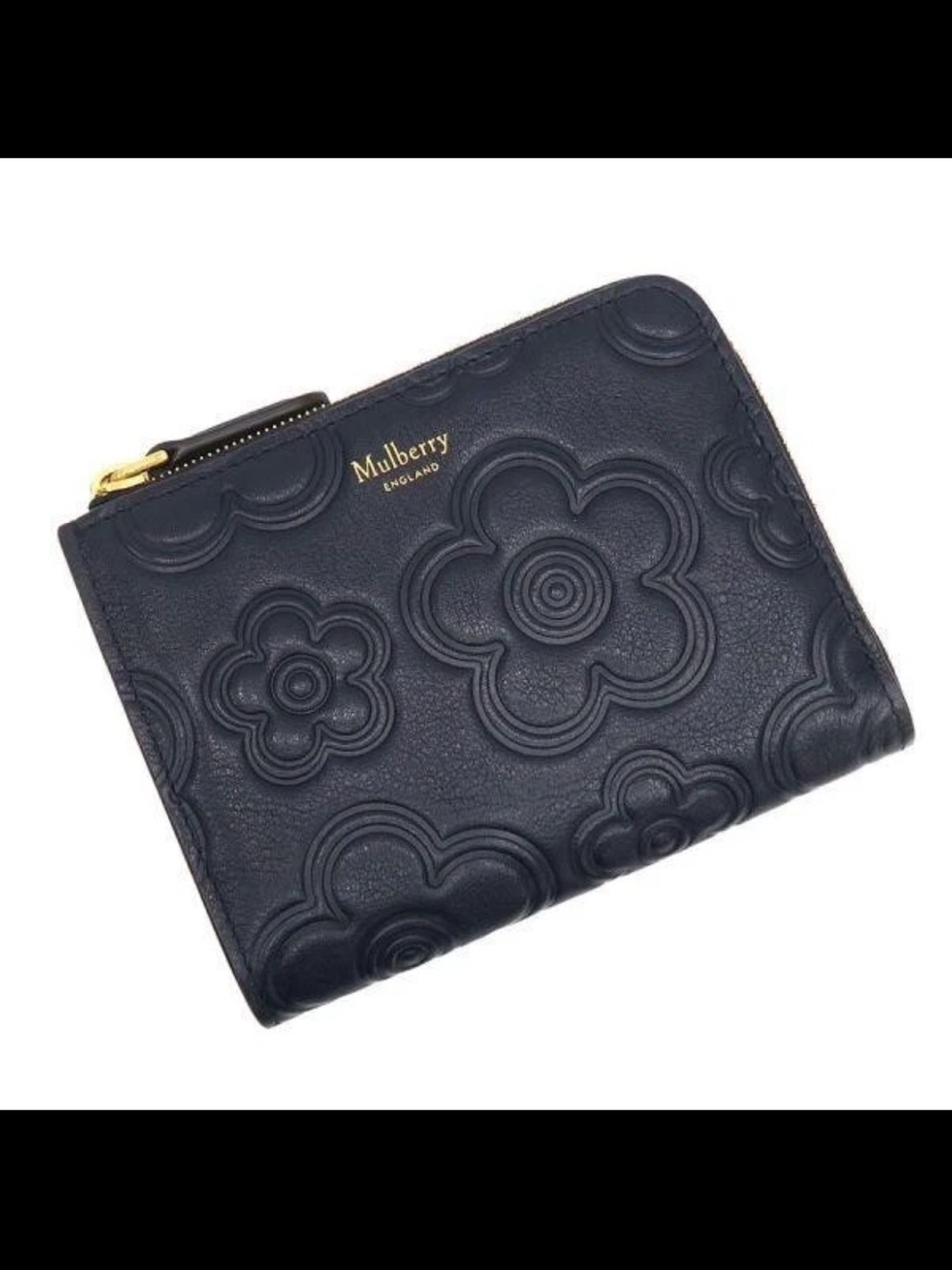 Mulberry Navy Embossed Floral Leather Zip-Around Wallet